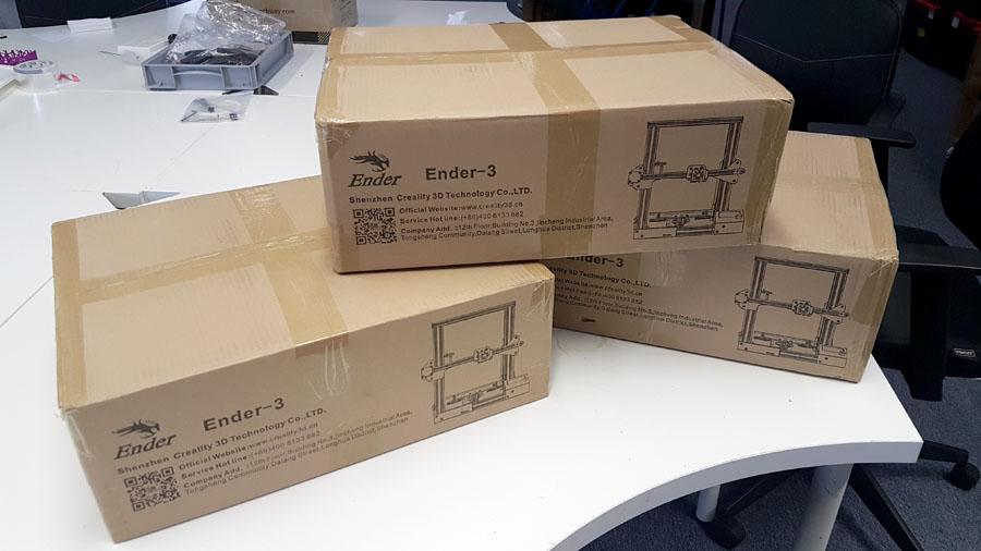 3x Ender 3 3D printers in boxes