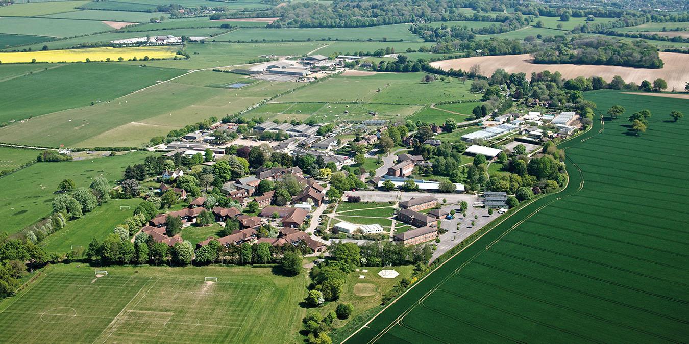 Sparsholt College, Winchester from the air showing the beautiful countryside