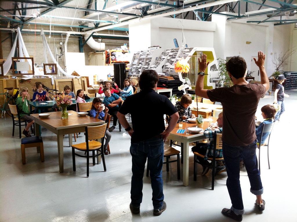 Students and teachers at Brightworks school in San Francisco during lunch